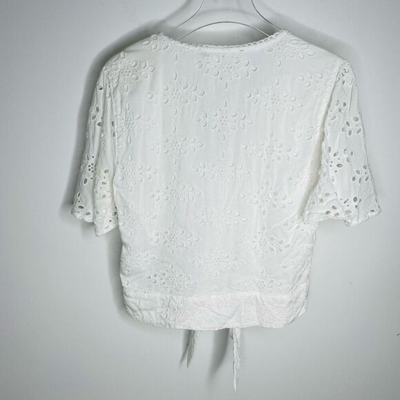 Abercrombie & Fitch Eyelet White Crochet Crop Tie Flutter Button Up Xs Xsmall AF - Picture 5 of 6